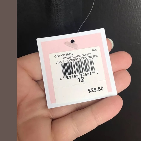 New JUICY COUTURE LA Crest Logo Tee T-shirt Black White Trim California JC Girls - Picture 4 of 11